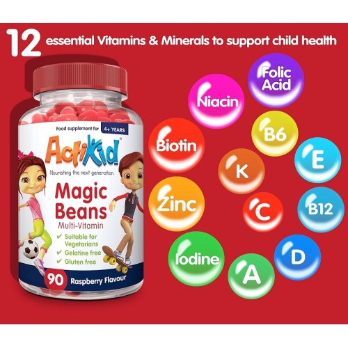 ActiKid Magic Beans Multi-Vitamin, Raspberry, 90 Gummies - 1