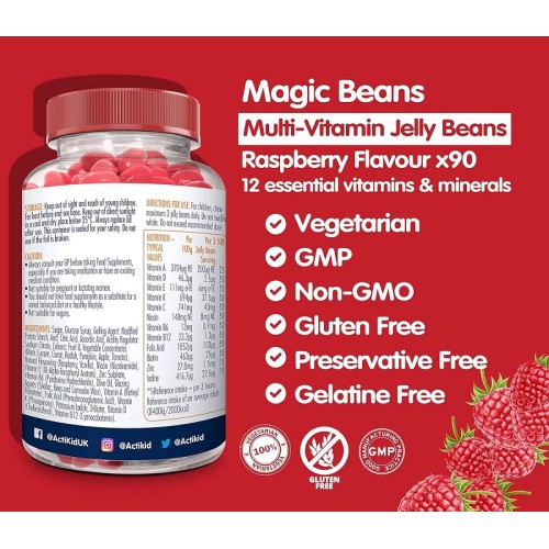 ActiKid Magic Beans Multi-Vitamin, Raspberry, 90 Gummies - 2