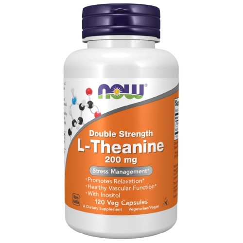 NOW Double Strength L-Theanine 200 mg, 120 Veg Capsules