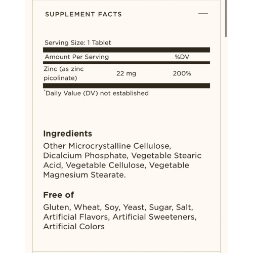 Solgar Zinc Picolinate 22 mg, 100 tablets - 1